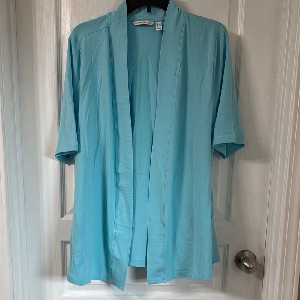 Isaac Mizrahi Live Light Blue Open Front Cardigan Sz L